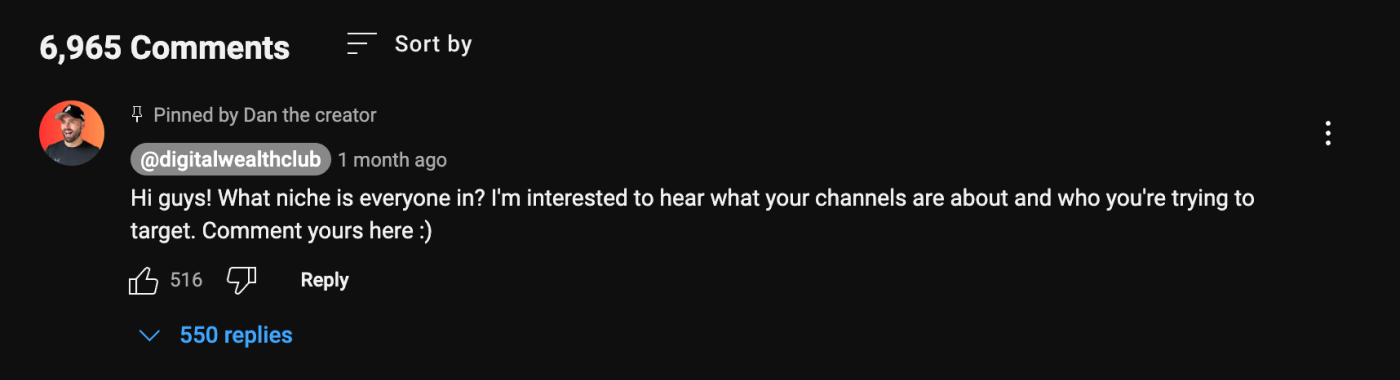 YouTube pinned comment baiting engagement