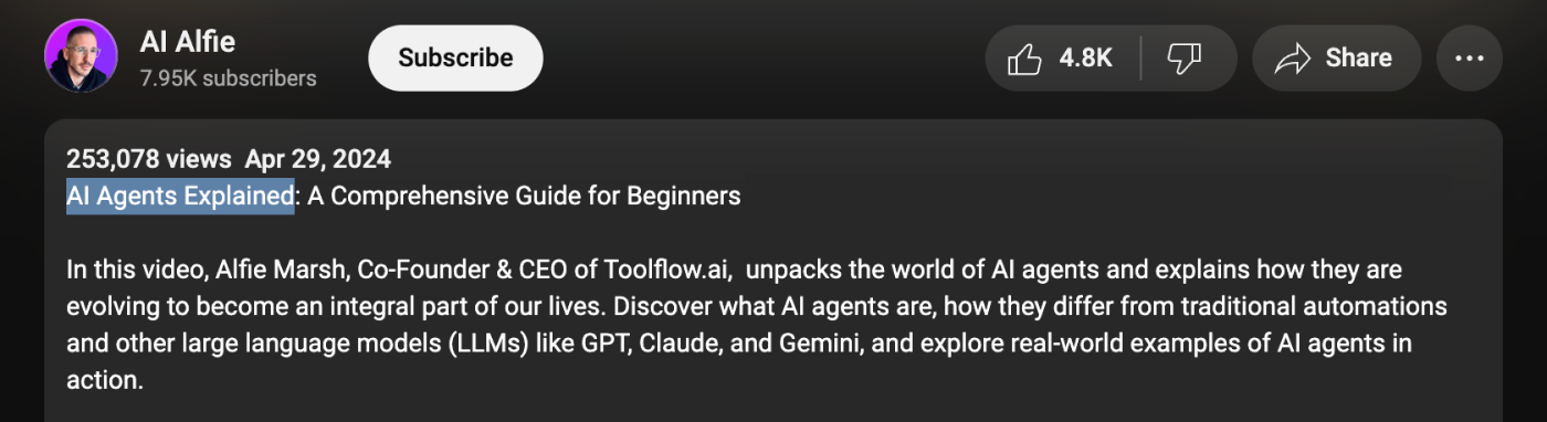 Search keyword highlighted in a YouTube video description