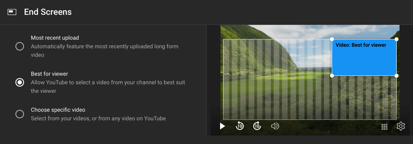 End screen setup within YouTube Studio
