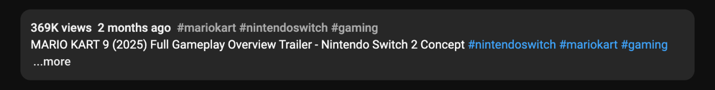 YouTube hashtag appearing above a video description