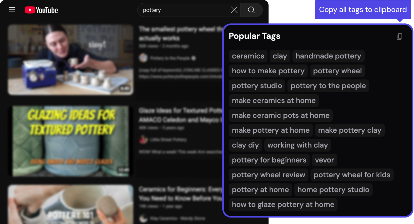 YouTube tags extracted from top-ranking search results