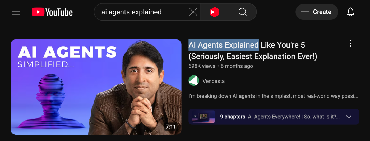 YouTube keyword highlighted in title of search result