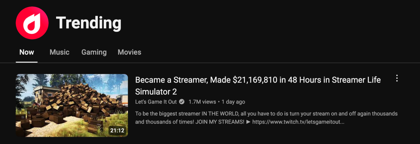 YouTube Trending Page screenshot