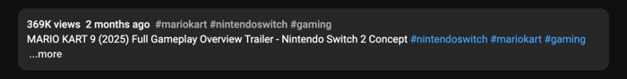 YouTube hashtag appearing above a video description
