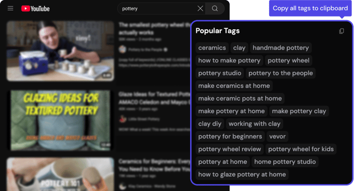 YouTube tags extracted from top-ranking search results
