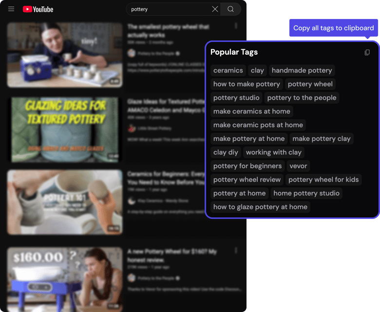 Interface of ChannelStudio's free YouTube Tag Extractor