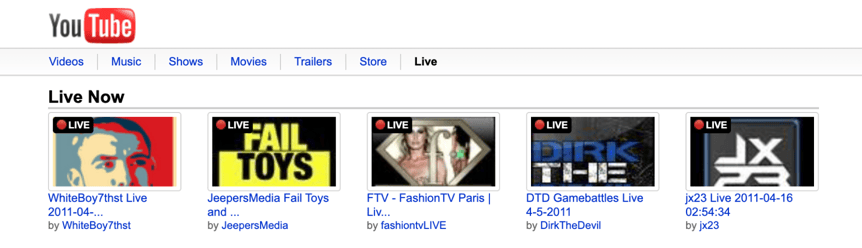When did live streaming start on YouTube?