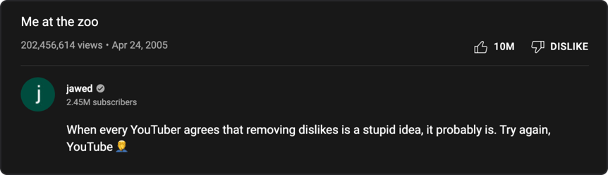 When did YouTube remove dislikes?