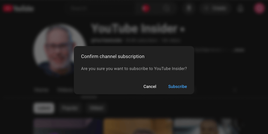 Screenshot of pop up subscribe link on YouTube