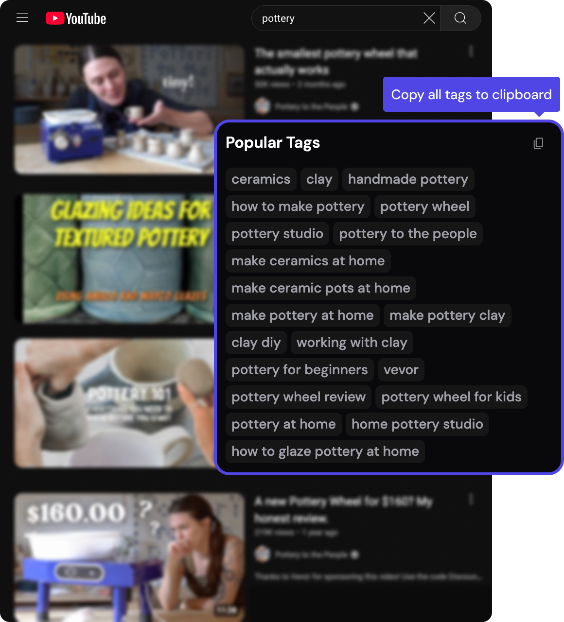 Interface of ChannelStudio's free YouTube Tag Extractor