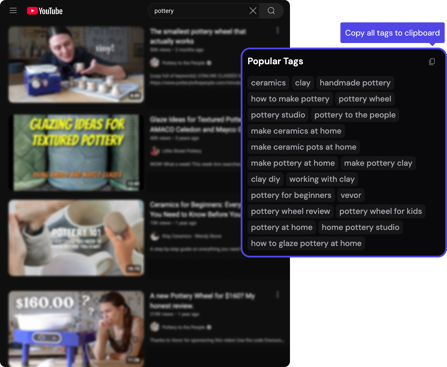 Interface of ChannelStudio's free YouTube Tag Extractor